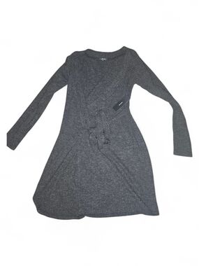 Lulu's Charcoal Ribbed V-Neck Knit Dress